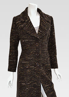 WOOL TWEED COAT WITH LEATHER SIDE DETAILS