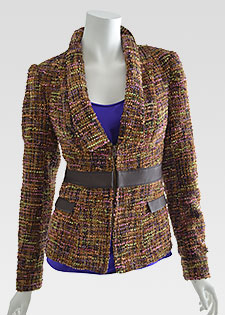 CHOCOLATE TWEED JACKET WITH LEATHER LOOK DETAILS