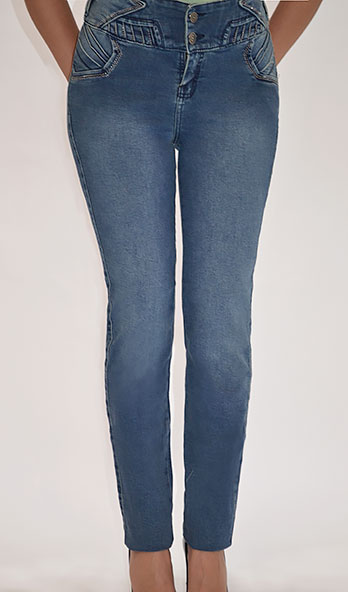 Mid Rise Straight Leg Jeans With Waistband Detail